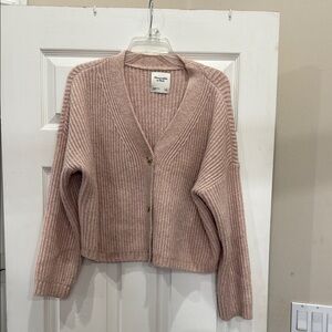 Abercrombie & Fitch Pink Cardigan Sweater with V-Neck and Relaxed Fit